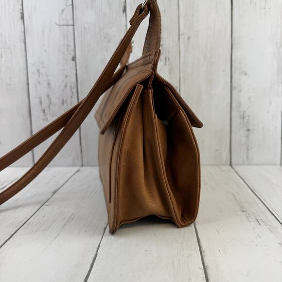 VTG Fossil Brown Camel Leather Double Flap Saddle Crossbody Bag Organizer - Picture 3 of 15